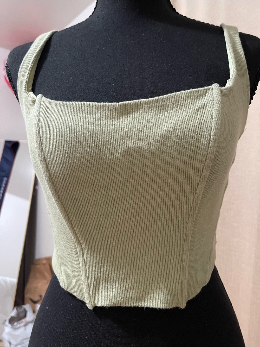 Women’s Ribbed Square Neck Crop Top - Sage Green